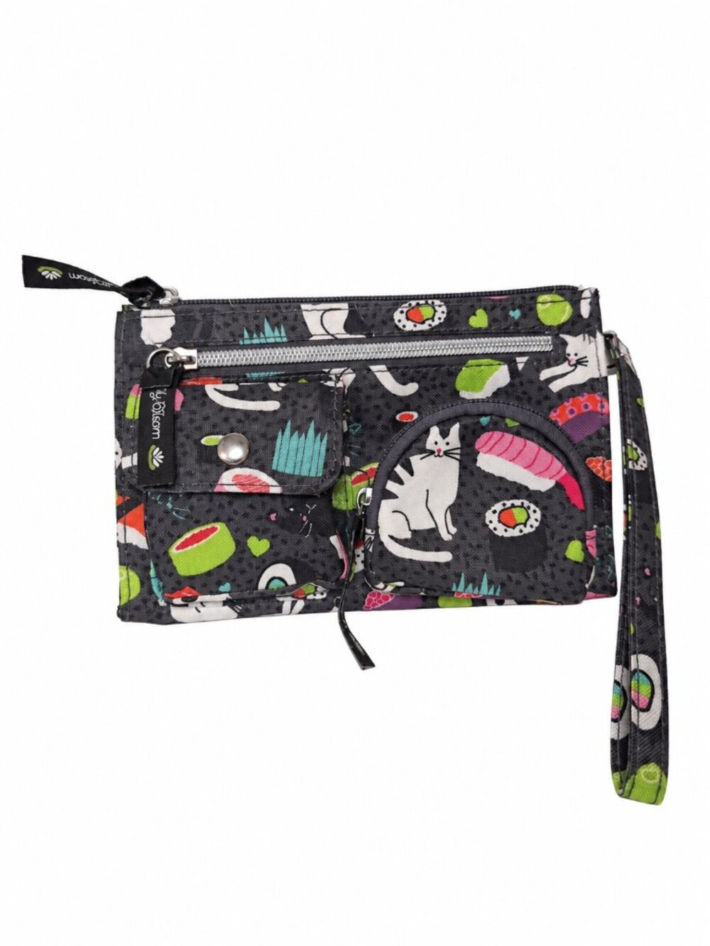 Lily Bloom Cats Sushi Multi Pocket Wristlet Organizer Like New